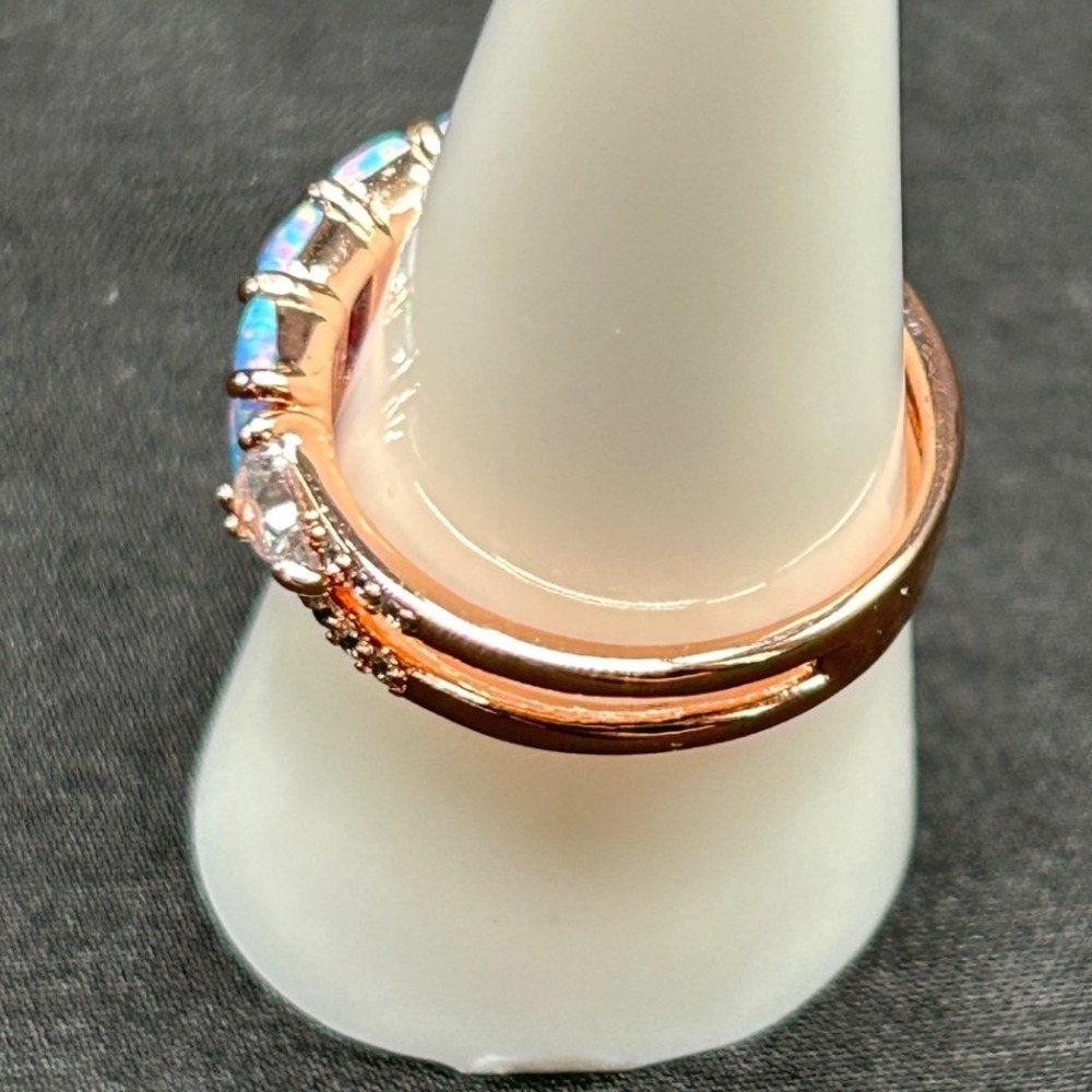 Bomb Party Rose Gold Plated Blue Lab Opal Cubic Zirconia Split Shank Ring Size 9 - Picture 4 of 10